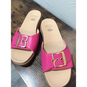 Dr. Scholl's hot pink comfort slide shoes buckle Size 9.5 W Wide NWOT